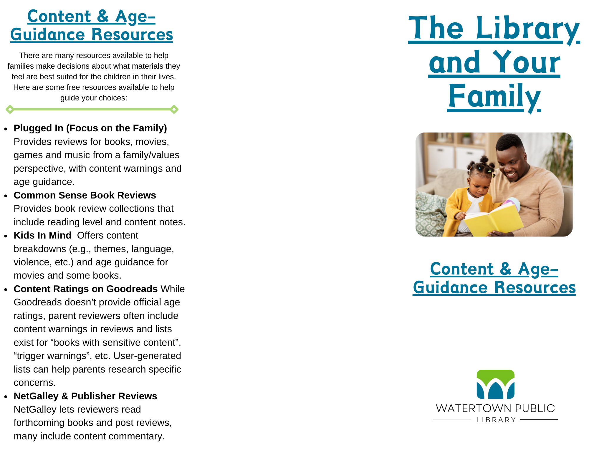 Front page of the flyer The Library and Your Family