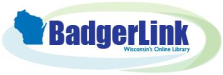 Badgerlink blue text logo with a blue icon of Wisconsin state.