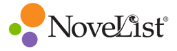 NoveList logo with a white background, black text, and three dots in orange, green, and purple