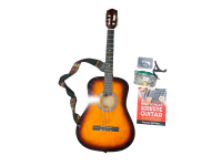 Guitar with a strap and a brochure