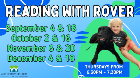 blue background, green and white lettering