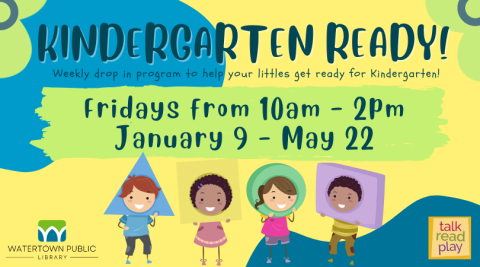 yellow background, green and blue lettering