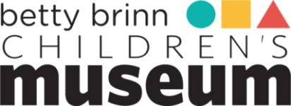 Betty Brinn Children's Museum grey and black text logo with a teal circle, yellow square, red triangle