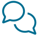 Blue icon of two text bubbles